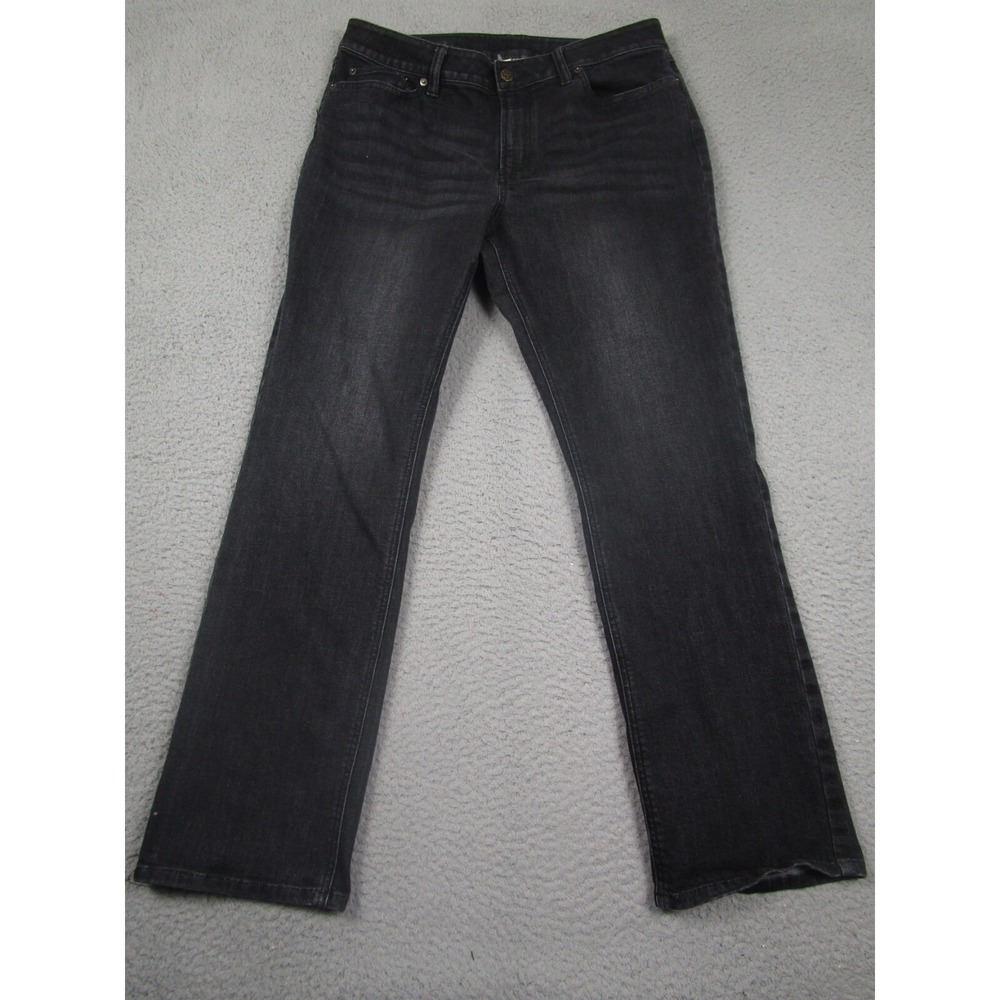 LL Bean Jeans Womens 14 Black Denim Distressed Straight Leg Flex‎ Pockets